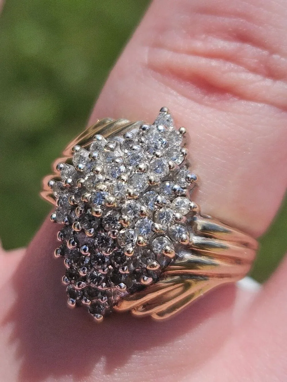 10K Yellow Gold Diamond Large Marquise Shaped Cocktail Cluster Ring Size 7.25
